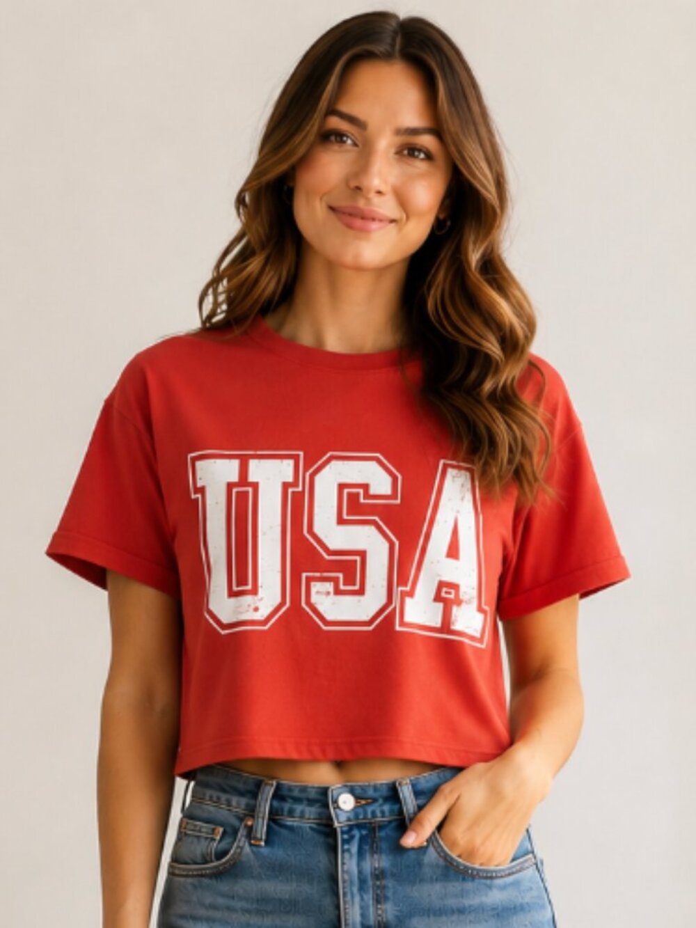 Grayson Threads USA Cropped Graphic T-Shirt Red Distressed Logo Unisex